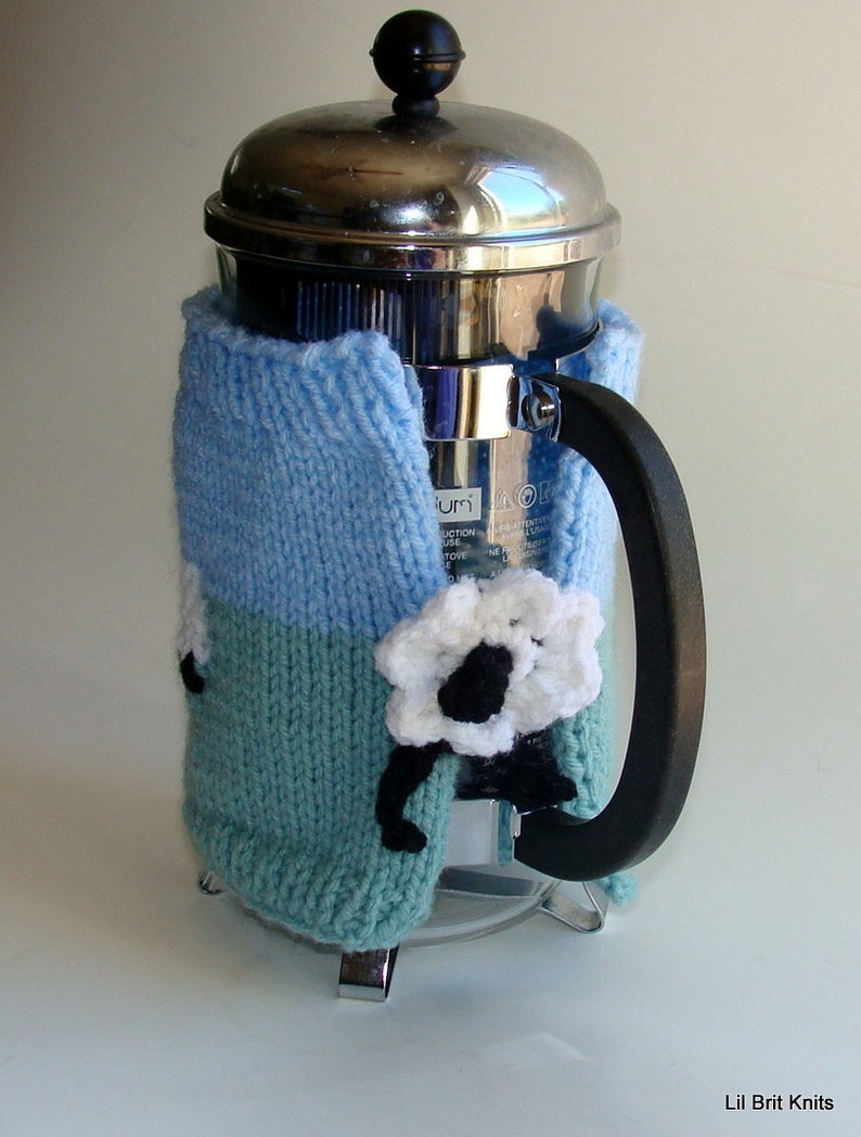 French Press Cozy Cafetiere Cosy Hand Knitted with Field of Sheep for 8 cup french press 画像 2