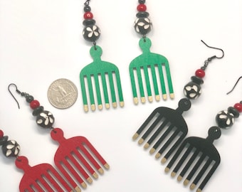 Afrocentric, Jewelry,  Fashion, Afro, Earring, Red, wooden, Afro Pic, black Owned Shop,Gift, Women,Cultural