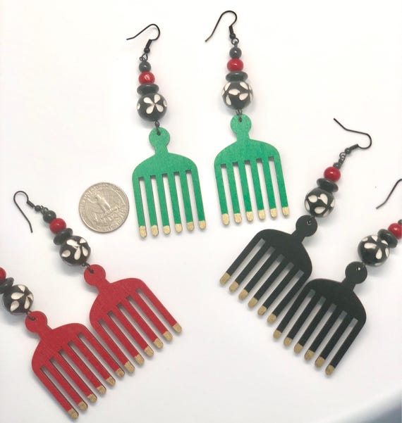 Afrocentric, Jewelry,  Fashion, Afro, Earring, Red, wooden, Afro Pic, black Owned Shop,Gift, Women,Cultural