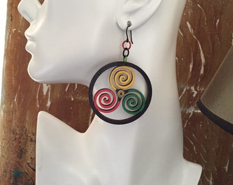 Afrocentric, Jewelry,Wood, Spiral Circle ,Earrings,Black Owned,African Diaspora,Fashion,Dangle,Gifts