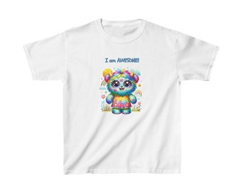 Kids Heavy Cotton™ Tee My Monster Friend Affirmation-I am AWESOME