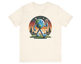 Kind Earth Holding A Flower T Shirt | Unisex T Shirt | Graphic T Shirt | Earth T Shirt | Mascot T Shirt