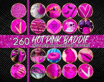 Plus de 200 couvertures de surbrillance rose vif pour Instagram Baddie, couvertures de surbrillance Instagram rose fluo, icônes roses IG Story Barbie, icônes IG roses girly audacieuses