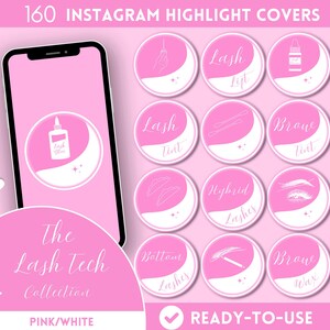 Pink Lash Tech Instagram Highlight Covers: 160 Beauty Branding IG Covers