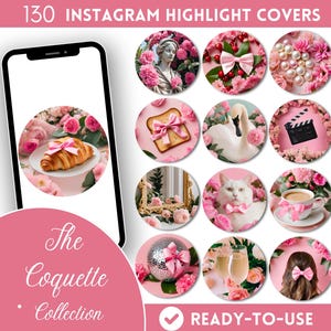 Coquette Aesthetic Instagram Highlight Covers, Flowers Insta Highlight Icons, Blush Pink Romantic Bow Elegant Story Covers for Instagram