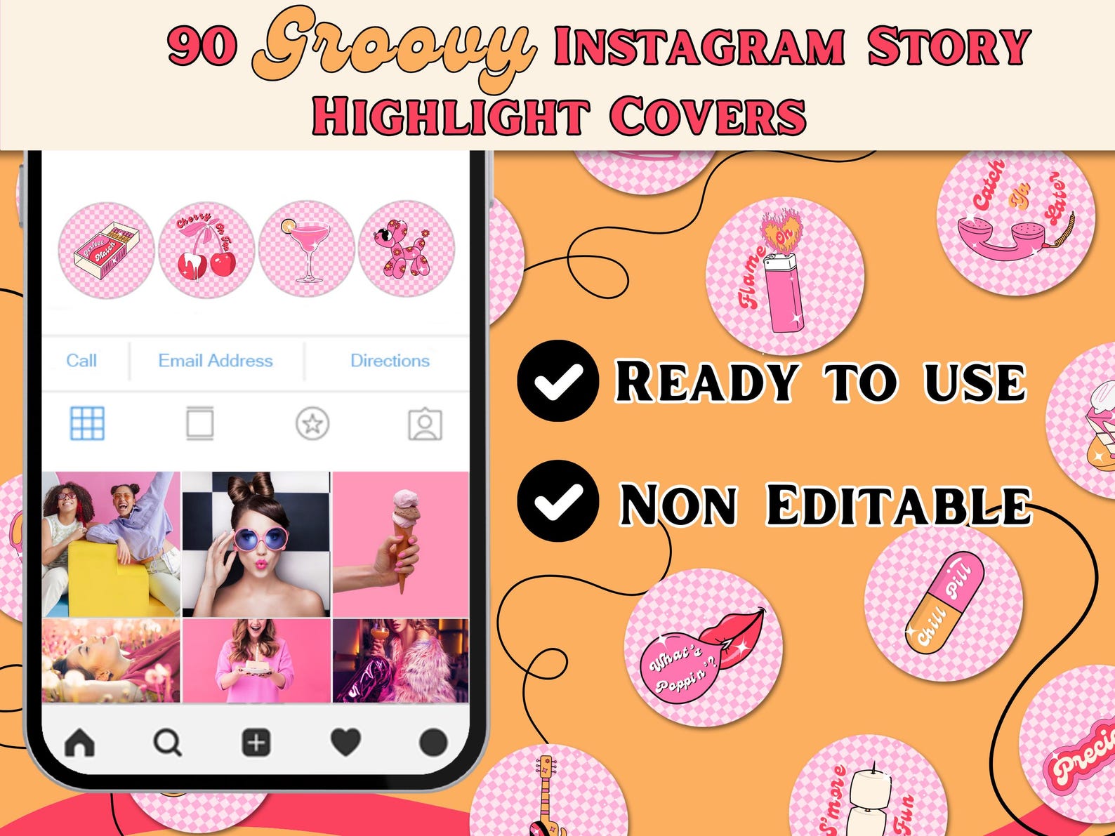 Retro Instagram Highlight Covers, Groovy Cover Icons, Colorful Story ...