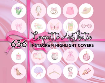 Lot de plus de 600 pochettes coquettes pour reflets Instagram, icônes aquarelle de reflets Instagram avec noeud romantique, couvertures roses pour faits saillants Instagram