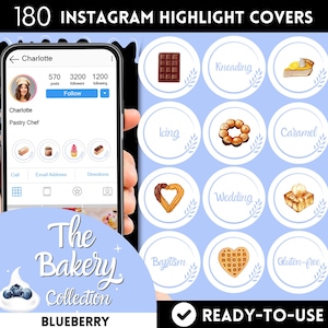 Bakery Instagram Highlight Covers, Watercolor Cakes IG Highlights Pastel Blue Icons For Restaurant, Pastry Instagram Highlights Icons