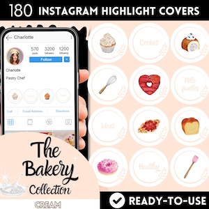 Historias destacadas de Instagram de comida, íconos destacados de IG de pasteles de acuarela, portadas destacadas de Instagram en beige, íconos destacados de panadería de IG