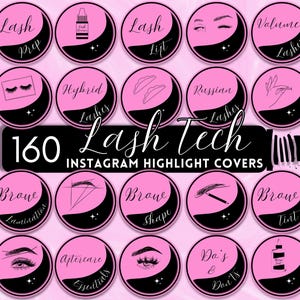 Lash Tech Instagram Highlights, Girly Pink Insta Beauty Icons, Black Lash IG Highlights, Lashes & Brows Beauty Salon Covers
