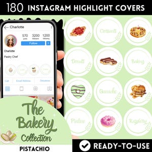 Bakery Instagram Highlight Covers, Watercolor Cakes IG Highlights Pastel Green Icons For Restaurant, Desserts Instagram Highlights Icons