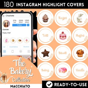 Bakery Instagram Highlight Covers, Watercolor Cakes IG Highlights Orange Icons For Restaurant, Desserts Instagram Highlights Coffee Icons