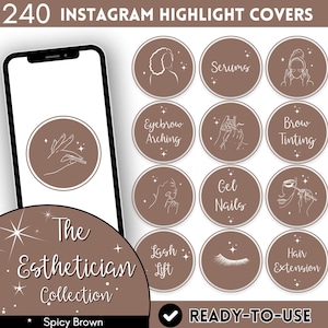 Brown Esthetician Instagram Highlight Covers, Aesthetic Skincare IG Icons, Haircare Lashes Brows Icon, Neutral Beauty Story Highlights