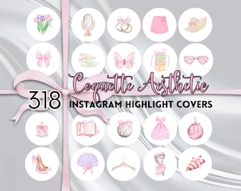 Oltre 300 copertine IG estetiche Coquette bianche, icone evidenziate di Instagram con fiocco romantico in acquerello, copertine rosa di storie evidenziate per Instagram