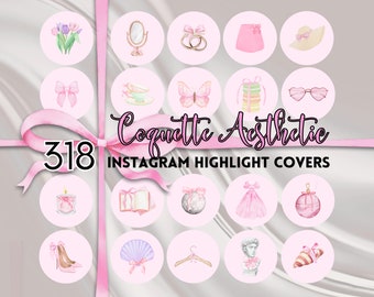 300+ Coquette Aesthetic Instagram Highlight Covers, Watercolor Romantic Bow Instagram Highlight Icons, Pink Instagram Highlight Story Covers