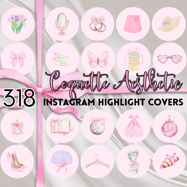 300+ Coquette Aesthetic Instagram Highlight Covers, Watercolor Romantic Bow Instagram Highlight Icons, Pink Instagram Highlight Story Covers