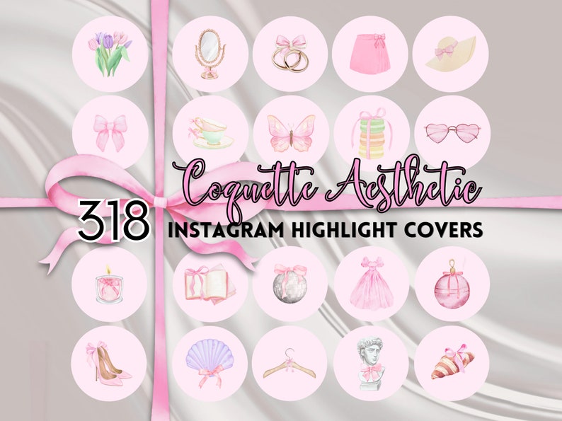 300 Coquette Aesthetic Instagram Highlight Covers, Watercolor Romantic Bow Instagram Highlight Icons, Pink Instagram Highlight Story Covers image 1