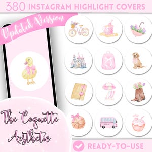 Coquette Instagram Highlight Covers | White Aesthetic IG Story Icons | Pink Bows, Lace, Girly Social Media Icons for Influencers and Brands
