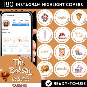 Copertine Instagram Highlight Bakery, icone Instagram Highlight Desserts Acquerello, copertine Instagram Highlight Orange, copertine Instagram Pasticceria Caramello