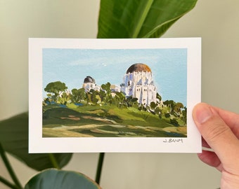 Griffith Observatory - 4 x 6 Mini Art Print Series - Plein Air Painting Print, Beautiful observatory in Griffith Park, CA