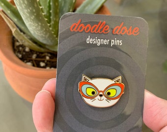 Cat Glasses - Hard Enamel Pin - Glow in the dark eyes - Feline - Kitten -Cute Kitty - Geek Chic - Optometry