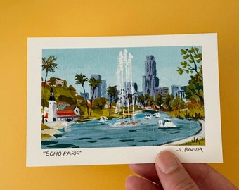 Echo Park- Los Angeles Art Print Series - Plein Air Painting Print - The Swans