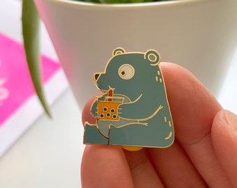 Boba Bear - Milk Tea - Chai or Taro Tapioca Bubble Flavor Drinks- Foodie Hard Enamel Pin