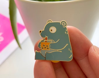 Boba Bear - Milky Tea - Chai or Taro Tapioca Bubble Flavor Drinks- Foodie Hard Enamel Pin