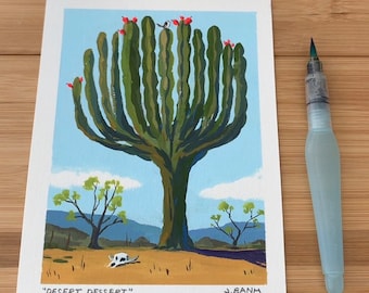 Desert Dessert - 4 x 6 Art Print - Cactus tree - Saguaro - Wren - SIGNED art Print