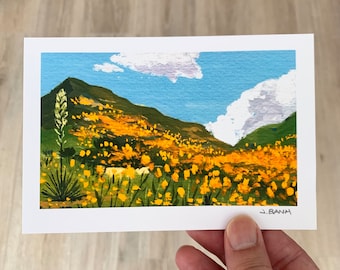 California Poppies - 4 x 6 Mini Art Print Series - Plein Air Painting Print, Beautiful flowers in CA