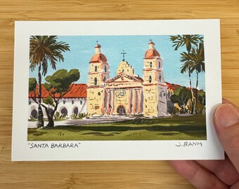 Santa Barbara Old Mission - Travel Art Print Series - Plein Air Painting Print - 4x6 art print