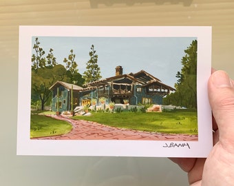 The Gamble House - 4 x 6 Mini Art Print Series - Plein Air Painting Print, Beautiful Craftsman in Pasadena, CA