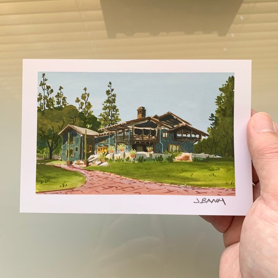 The Gamble House - 4 x 6 Mini Art Print Series - Plein Air Painting Print, Beautiful Craftsman in Pasadena, CA