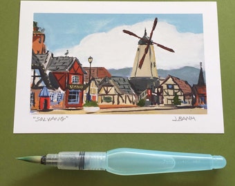 Solvang California - Tiny Travel Poster Art Print Series - Plein Air Painting Print