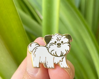 Cute Little Dog - Hard Enamel Pin - Shiny gold and White Shih Tzu