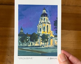 Pasadena City Hall at Night - Mini Art Print - Pawnee