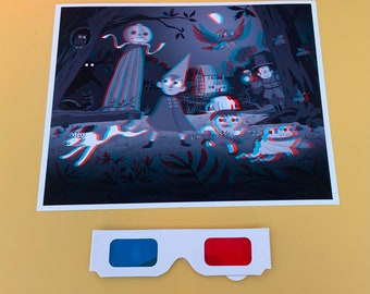 Lost in a 3-D Forest - Anaglyph Over the Garden Wall Fan Art - Halloween
