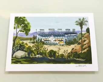 Dodger Stadium - 4 x 6 Mini Art Print Series - Plein Air Painting Print - for the LA Dodger baseball fan - Elysian Park  - Go Dodger Blue!