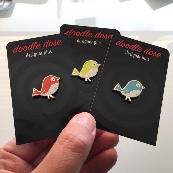 Modern Bird : Hard enamel pin, available in Vintage Red, Vintage Blue or Chartreuse