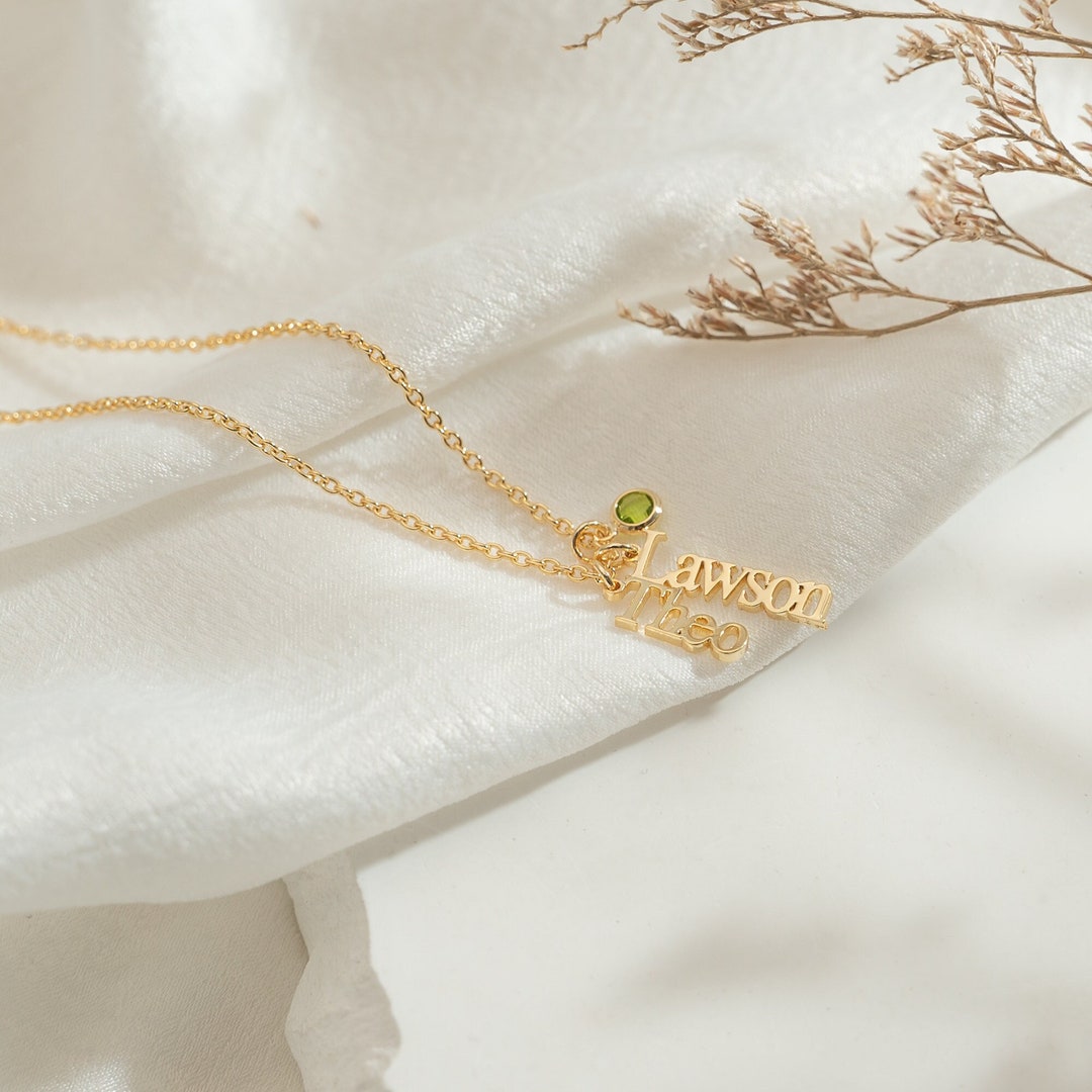 Vertical Name Necklace With Birthstone, Multiple Names Necklace, Gold ...
