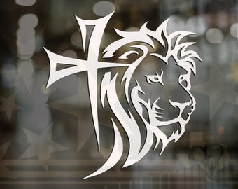 Lion of Judah and Cross Christian Vinyl Decal
