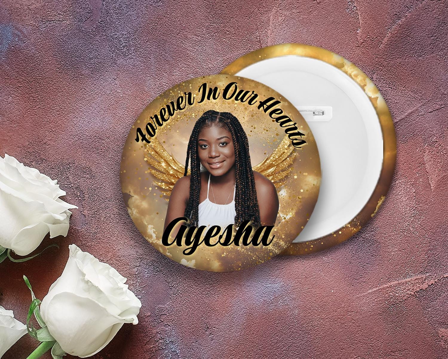 Custom Memorial Button Pin: in Loving Memory Photo Keepsake Funeral ...