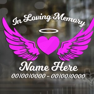 In Loving Memory Heart Wings Vinyl Decal: Memorial Decal
