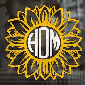 Sunflower Monogram Vinyl Decal | Sunflower Vinyl Decal | Sunflower Vinyl Decal |  Monogram Vinyl Decal | Sunflower Vinyl Decal