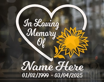 Sunflower Heart Memorial Vinyl Decal: In Loving Memory