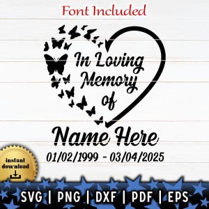 In Loving Memory Butterfly Heart Memorial PDF | Butterfly Heart In Memory Funeral Design | Memorial SVG | In Memory Digital File