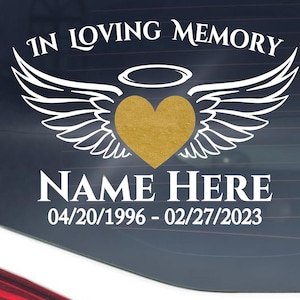 In Loving Memory Heart & Wings Vinyl Decal: Memorial Car Window Sticker