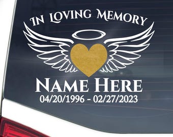 In Loving Memory Heart & Wings Vinyl Decal: Memorial Car Window Sticker