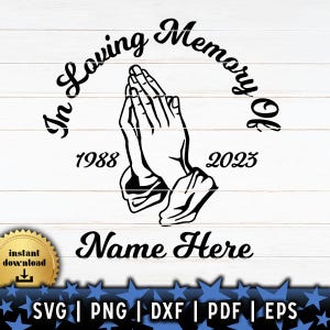 De mémoire d'amoureuse mains priantes SVG | Mains en prière en mémoire Conception funéraire | Fichier numérique commémoratif des mains en prière SVG en mémoire
