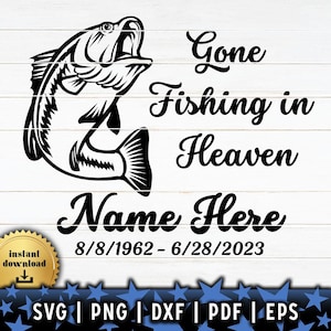 天国で釣りに出かけた漁師 SVG | 追悼のバス葬儀デザイン | 追悼の漁師 SVG デジタルファイル
